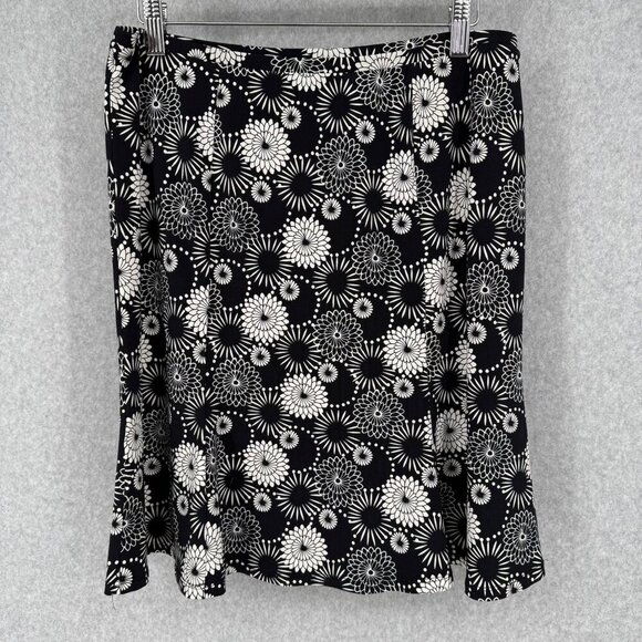 Express VTG Y2K Fit and Flare Skirt Size M Black White Dark Floral Retro Stretch - Picture 1 of 9
